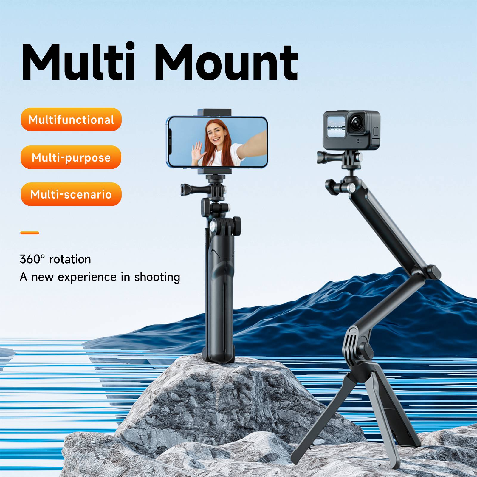 TELESIN TE-TRP-009 Multi-functional Tri-fold Selfie Stick 360-Degree Rotating Tripod Phone Holder with Camera 3-Jaw Adapter for Action Camera, Mobile Phones TELESIN TE-TRP-009 Multi-functional Tri-fold Selfie Stick 360-Degree Rotating Tripod Phone Holder with Camera 3-Jaw Adapter for Action Camera, Mobile Phones